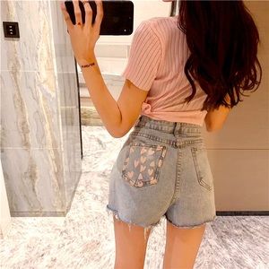 High Waisted Shorts with Heart Prints